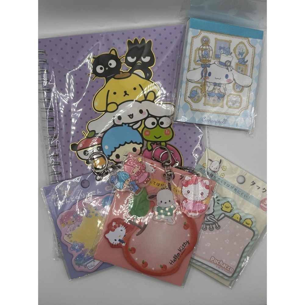 Sanrio Stationery & Keychain Bundle – Notebook, sticky notes, keychains